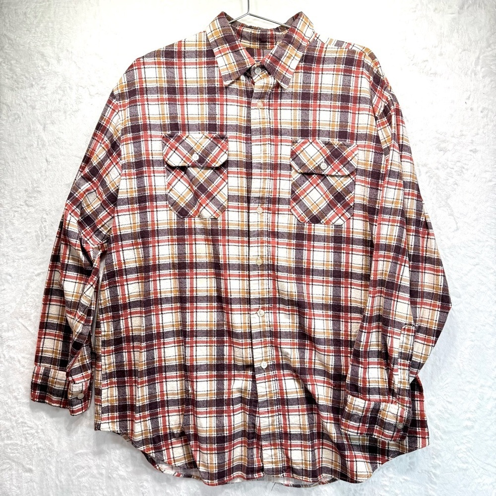 Network Heavy Plaid Men’s Flannel Button Front Work Chore Shirt Unisex Utility